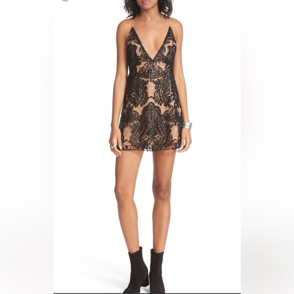 Revolve Free People Night Shimmers Mini Dress Black lace sequins 4 small